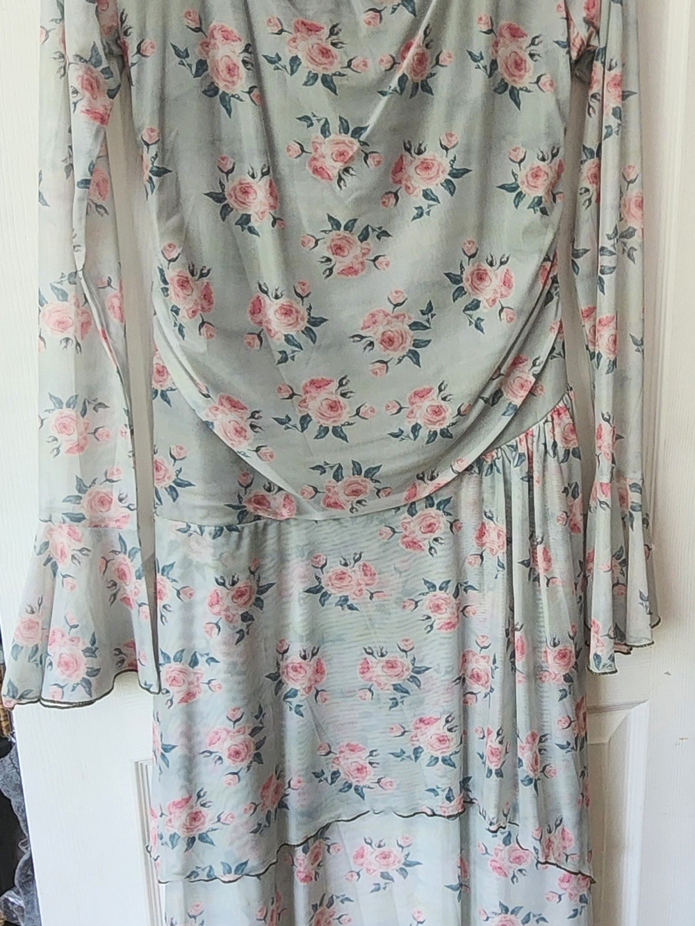 Pastel Floral Midi Dress with Pink Roses